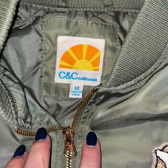 C&C California girls size 14 Olive green jacket with patches - Picture 5 of 7